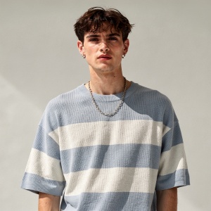 Tricou tricotat oversized în dungi bleu - Img 2