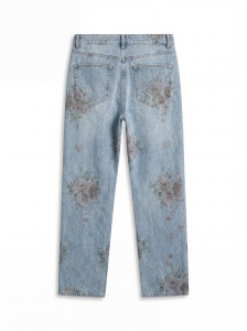 Blugi relaxed fit din denim cu imprimeu floral - Img 6