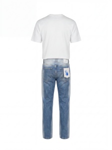 Blugi slim straight din denim prespălat - Img 6