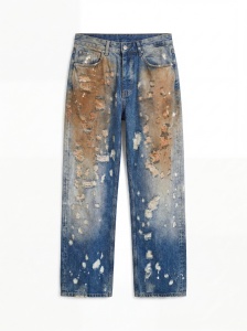 Blugi wide leg distressed cu efect dirty wash - Img 5