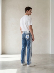 Blugi slim straight din denim prespălat - Img 3