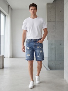 Pantaloni scurți din denim cu efect destroyed - Img 4
