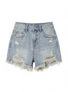 Pantaloni scurți din denim distressed cu franjuri ample - Img 5