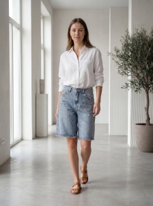 Pantaloni scurți din denim relaxed fit cu tiv destrămat - Img 3