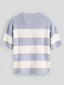 Tricou tricotat oversized în dungi bleu - Img 6