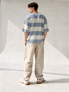 Tricou tricotat oversized în dungi bleu - Img 3