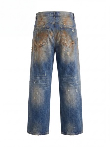 Blugi wide leg distressed cu efect dirty wash - Img 6