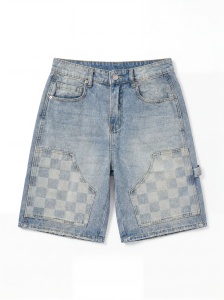 Pantaloni scurți carpenter din denim cu panouri în carouri - Img 5