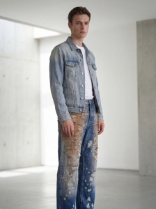 Blugi wide leg distressed cu efect dirty wash - Img 3