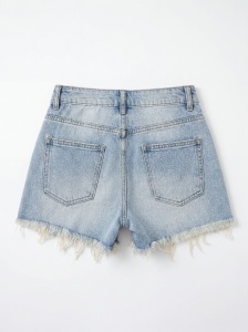 Pantaloni scurți din denim distressed cu franjuri ample - Img 6