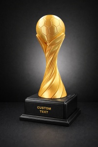 Trofeu Fotbal Personalizat cu Text Gravat - Cupă Premiu Auriu cu Minge, Bază Neagră, Fabricat în România