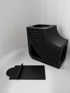 Dispozitiv pentru poziționarea jog-urilor pe țeavă de inox. Negru.