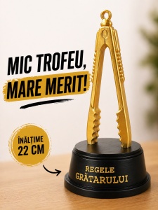 Trofeu Regele Grătarului 22 cm - Clește Auriu pe Piedestal, Cadou Amuzant