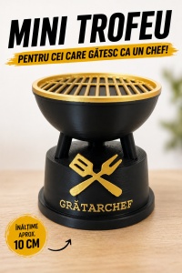 Trofeu Mini Grătar "GrătarChef" 10 cm - Cadou Amuzant Bărbați, Regele Grătarului