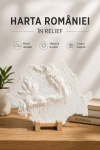 Hartă 3D România Relief Topografic - Carpați Detaliati, Cadou Original