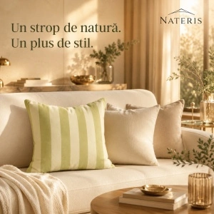 Față de pernă decorativă model cu dungi, 43x43 cm, verde/crem - Img 5