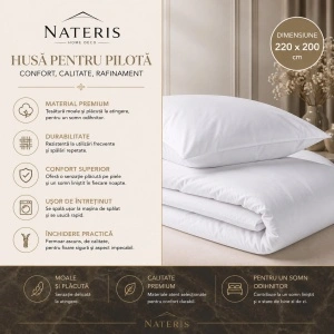 Husă pilotă 200x220 cm, bumbac 60%, 140 GSM, alb, închidere cu clapetă - Img 2