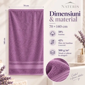 Set 2 prosoape baie Nateris Bamboo Moreno, 70x140 cm, 500 g/m², lavandă - Img 2