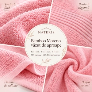 Set 2 Prosoape Față și Mâini Nateris Bamboo Moreno, 50x90 cm, bumbac 500 g/m², Roz - Img 6