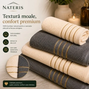 Set 4 prosoape Tiwano, 100% bumbac, set cadou, crem/grafit - Img 2