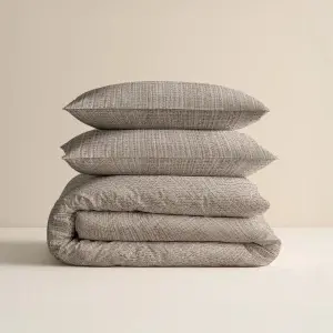 Set lenjerie de pat 200x220 cm, 100% bumbac, 3 piese, închidere cu capse, bej - Img 4