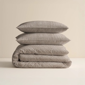 Set lenjerie de pat din bumbac 100%, 200 x 200/220 cm, set cu 2 fețe de pernă 60 x 70 cm, antiacarieni, antialergică, respirabilă, închidere cu capse, bej - Img 4
