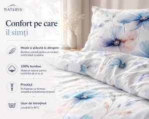 Set lenjerie pat Nateris Lunara, bumbac satinat, 220x200 cm, 3 piese, alb - Img 4