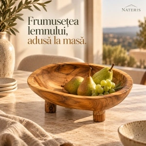 Bol pentru fructe din lemn de tec, 30 × 23 × 10 cm, natural - Img 6