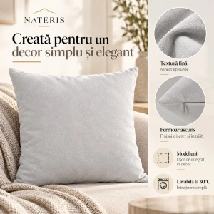 Față de pernă decorativă Nateris, poliester, 40x40 cm, gri deschis - Img 3