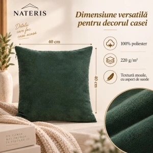 Față de pernă decorativă, poliester, 40 × 40 cm, verde - Img 2