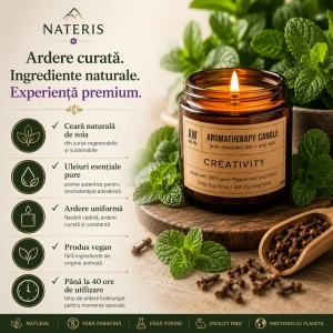 Lumânare aromaterapie Creativitate, ceară de soia, mentă și cuișoare, 200 g, ardere până la 40 ore - Img 3