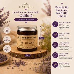 Lumânare aromaterapie Odihnă, ceară de soia, lavandă și fenicul, 200 g, ardere până la 40 ore - Img 3