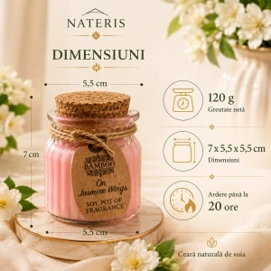 Lumânare parfumată Iasomie, ceară naturală de soia, 120 g, ardere până la 20 ore - Img 3