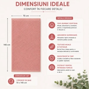 Prosop de baie Kiwi, 70x140 cm, bumbac egiptean, 500 GSM, OEKO-TEX®, roz - Img 4