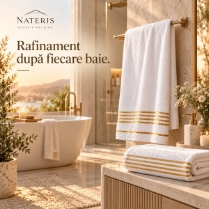 Set 2 prosoape baie Nateris Tiwano, bumbac, 70x140 cm, alb - Img 5