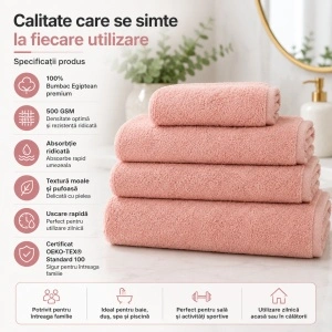 Set 2 Prosoape Față și Mâini Kiwi, 50x100 cm, bumbac egiptean, 500 GSM, OEKO-TEX®, roz - Img 4