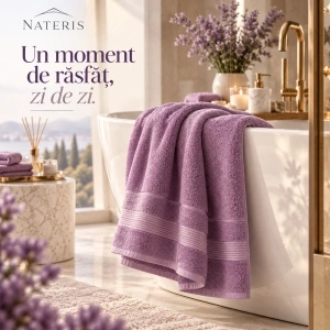Set 2 Prosoape Față și Mâini Nateris Bamboo Moreno, 50x90 cm, 500 g/m², lavandă - Img 5