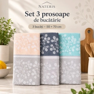 Set 3 prosoape bucătărie Nateris, bumbac, 50×70 cm - Img 3