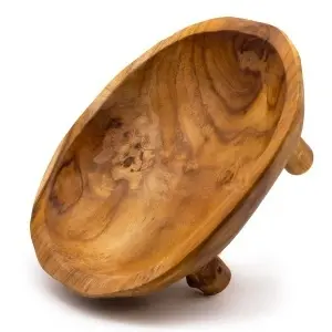 Bol pentru fructe din lemn de tec, 30 × 23 × 10 cm, natural - Img 4
