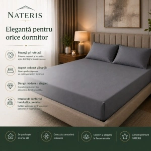 Cearșaf cu elastic 160x200 cm, 100% bumbac, colț 30 cm, antialergic, gri - Img 5