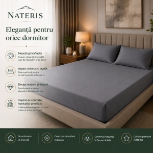 Cearșaf cu elastic 160x200 cm, 100% bumbac premium, pentru saltea și boxspring, proprietăți anti-alergice și anti-acarieni, colț 30 cm, material moale și respirabil, gri - Img 5