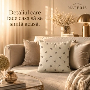 Față de pernă decorativă 43x43 cm cu frunze ginkgo, bej - Img 5