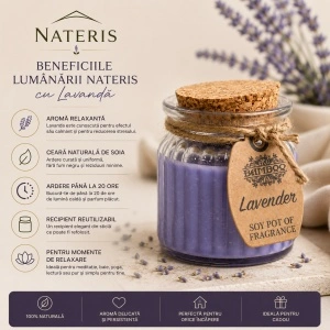 Lumânare parfumată Lavandă, ceară naturală de soia, 120 g, ardere până la 20 ore - Img 4