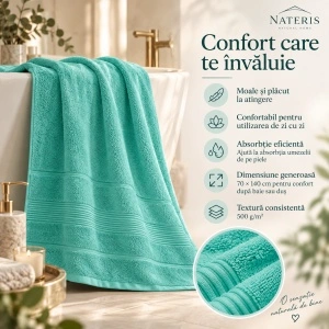 Set 2 prosoape baie Nateris Bamboo Moreno, 70x140 cm, 500 g/m², turcoaz - Img 4