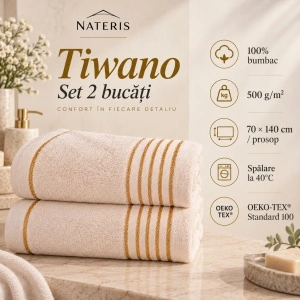 Set 2 prosoape baie Nateris Tiwano, bumbac, 70x140 cm, crem - Img 5
