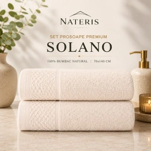 Set 2 prosoape baie Solano, 100% bumbac, 70x140 cm, 450 GSM, OEKO-TEX, crem - Img 2
