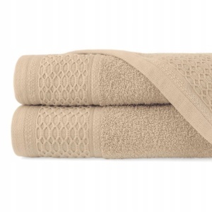 Set 2 prosoape baie Solano, 70x140 cm, 100% bumbac natural, 450 GSM, absorbție rapidă, delicate cu pielea, uscare eficientă, bordură decorativă elegantă, certificate OEKO-TEX, cappuccino