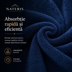 Set 2 prosoape premium SOLANO, 100% bumbac natural, granat, 70x140 cm, 450 GSM, prosoape baie absorbante, delicate la atingere, hotel collection, OEKO-TEX, bleumarin - Img 2