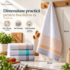 Set 3 prosoape bucătărie Nateris ZEPHYR, 50×70 cm, Multicolor - Img 5