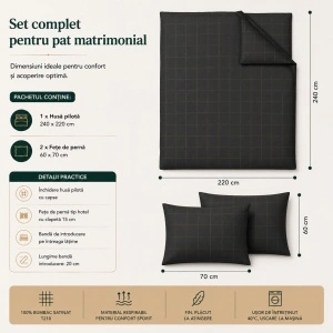 Set lenjerie de pat Dream Satin 240x220 cm, bumbac satinat, 3 piese, gri antracit - Img 4